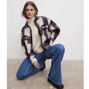 Zara Women's Purple Plaid Wool Blend Shacket